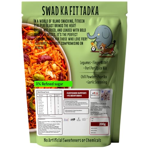 Image of GROWFITZ Baked Namkeen Mixture 200g | Peri Peri Flavor | Non-Fried Millet Snack | 0% Palm Oil | 12.4g High Protein | Healthy Tea-Time Snack (200gram - Pack of 2, Peri Peri Spicy)