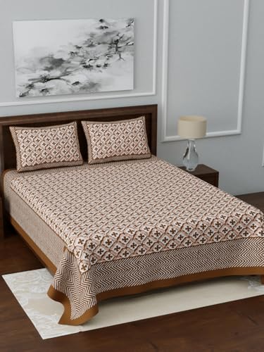 Image of LIVING ROOTS Jaipuri Hand Block Print King Cotton Bedsheet 86 * 104 inches (7 * 8.5 feet) with 2 Pillow Cover | 210 TC | Rich Fast Colour with No Colour Bleeding | (048-B)