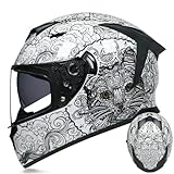 Casco de Moto Casco Integral con Forro Desmontable para Cascos de Moto ECE 22.05 Certified Double Lenses Collision Avoidance ABS All-Season Crash Helmets for Bikes Couple Mens Tail Unit