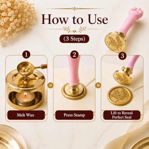 Image of Curated Cart 1 Wax Seal Stamp Kit Decorating Gift Cards Wedding Invitations Envelopes Letters Sealing (Leaf Stamp)