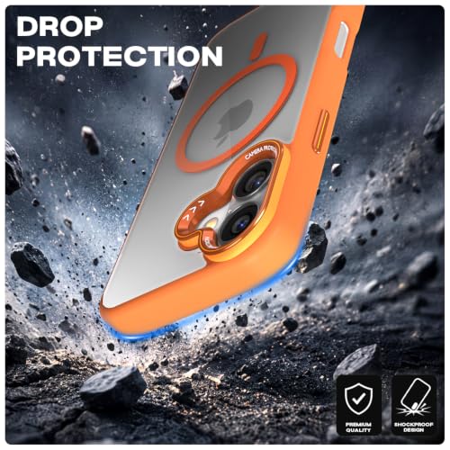 Image of Pikkme Back Cover for iPhone 16 | Shockproof | Mag-Safe Compatible | Hard Transparent Back | Premium Raised Camera Protection | Bumper Case (Orange Mag-Safe)
