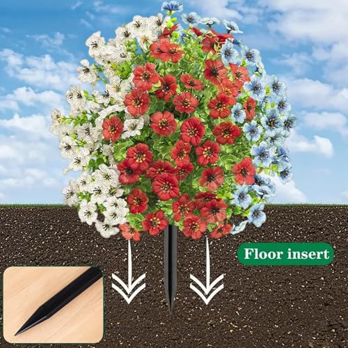 Flores artificiales resistentes UV con estaca para césped y suelo exterior 7