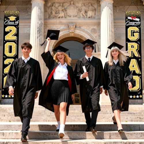 Image of PARTY KNIGHT Graduation Decorations 2026 - Black and Gold Graduation Banner Class of 2026 Congrats Grad Party Supplies Decorations Door Banner 2026 for Graduation Decor