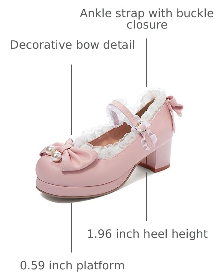 Image of LUXMAX Women Kawaii Mid Block Heel Mary Jane Rockabilly Pumps with Bow Platform Chunky Heel Cute Sweet Shoes