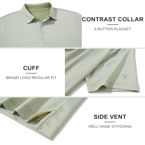 M MAELREG Polo para Hombre con Rayas Jacquard, Secado Rápido, Manga Corta, Rendimiento y Control de Humedad miniatura 5