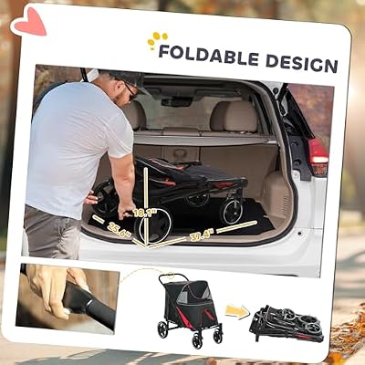 PawHut Dog Stroller for Large Medium Small Dogs up to 66 Lbs. 23.5 in Body Length, One-Click Foldable Pet Cat Stroller with Storage, Shock Absorption Wheels, Mesh Window, Safety Leash, Black