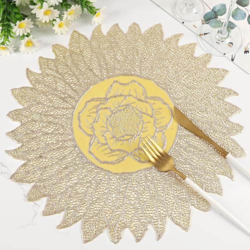 Image of Dakshya Industries PVC Waterproof Round Table Placemats & Table Runner Combo | 6 Round Mats (38 x 38 cm) + 1 Runner (91 x 33 cm) | Heat Resistant, Washable, Non Slip (Hexnova)