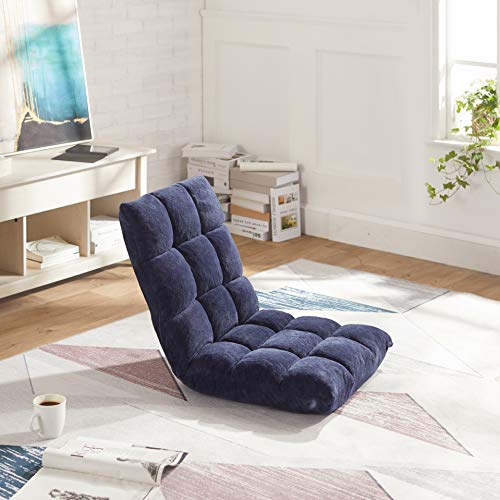 Image of Amazon Basics Adjustable 14-Position Memory Foam Gaming Floor Chair with Back Support, Portable, Reclining, Lay Flat, 41.3 inchD x 21.3 inchW x 6 inchH, Navy