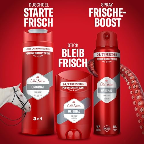 Old Spice Original 3-in-1 Duschgel für Haar, Gesicht und Körper 400 ml, langanhaltende Frische, Duft von Parfumqualität, Tiefenreinigung