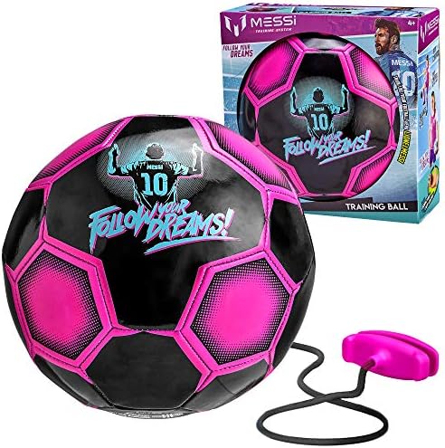 Kids Training Soccer Ball - Size 3 Youth Smart Football with Tether for Juggling, Foot Control, Kicking Practice - Adjustable Cord - Outdoor Soccer Equipment (Black)