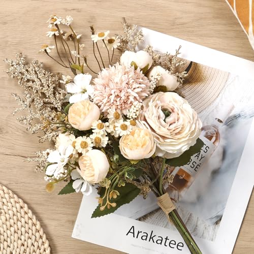 Artificial Flowers Bouquet for Decoration Fake Flowers Plants Silk Flower Arrangements Faux Centerpieces Wedding Bouquets for Home Kitchen Vase Arrangement Wedding Table Centerpiec image 7