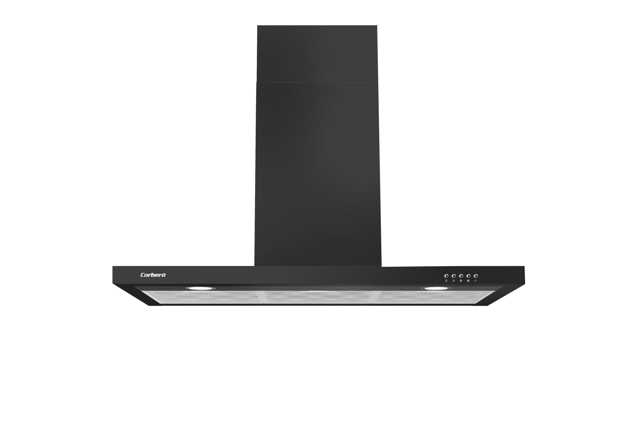 Corberó - Campana Decorativa Horizontal | 90 cm | VOSTOK960B | Pulsador | Caudal 647,7 m3/h | 165W | 3 Velocidades | 3 Filtros de Aluminio | Filtro Carbón | Eficiencia Energética A, Negro