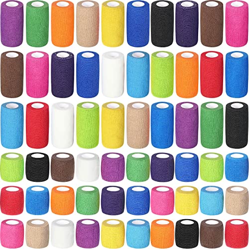 60 Rolls Vet Wrap for Horses Self Adhesive Elastic Bandage Wrap Compression Bandage with 2