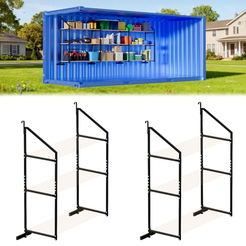 sogiv 4 Pack 3-Tier Shipping Container Shelving Bracket with 64(H) X 19(D) Heavy-Duty Powder-Coated Steel Cargo Shelves Shipping Cargo Shelves Universal for Heavy Duty Trailer Containers