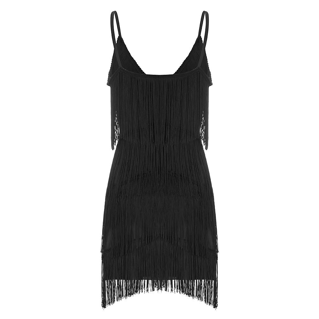 Robe Années 20 Charleston Femme sans Manche Robes Gatsby Cocktail à Bretelles Réglables Robe à Frange pour Déguisement Soirée à thème Danse Latine Salsa Tango