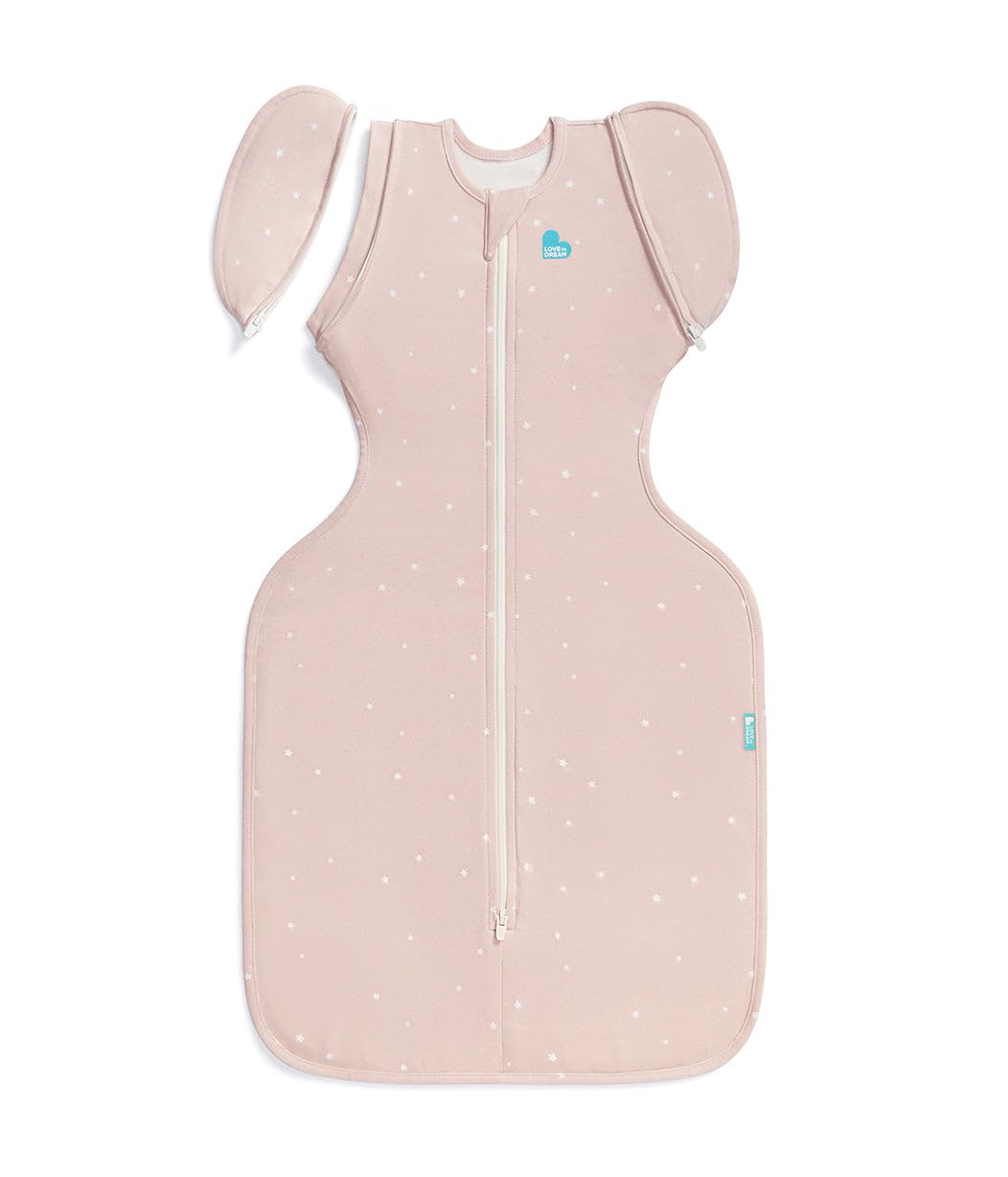 Love to Dream Swaddle Up™ Transition Bag, 1.0 TOG, 19-24 lbs, Stage 2, Zip-Off Wings, Gently Help Baby Transition from Being Swaddled to Arms Free when showing signs of rolling, Powder Pink Twinkle