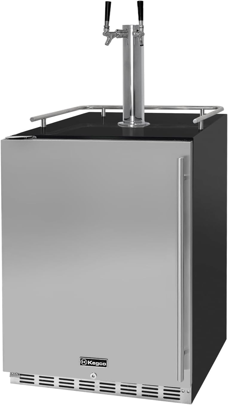 Kegco Kegerator 24" Wide Dual Tap Black/Stainless Steel Undercounter Beer Dispenser HK38BSU-L-2