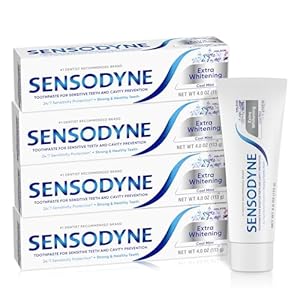 Sensodyne Extra Whitening Sensitive Teeth and Cavity Prevention Whitening Toothpaste, Amazon Exclusive, Cool Mint, Amazon Exclusive- 4 Ounces (Pack of 4)