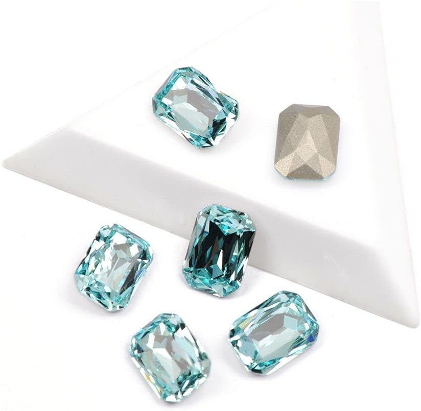 Glitter Glass Rhinestones Octagon Shape Aquamarine Color Nail Rhinestone 3D Jewelry Making Beads DIY Nail Art Gem