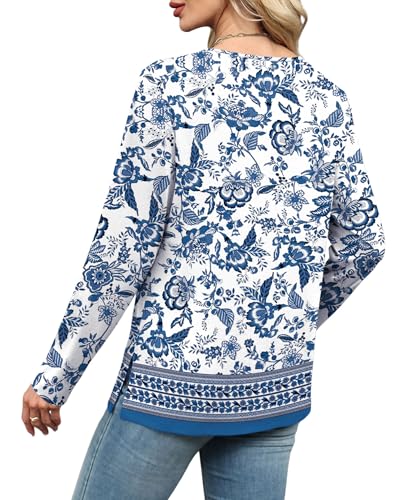 WIHOLL Women's Long Sleeve Shirts 2025 Trendy Early Fall Fashion Outfits Split Hem V Neck Fall Clothes4