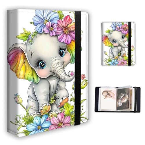 FXIANGWL Photo Album 5x7 Photos, 60 Photos Capacity PU Leather Pattern Design Cover Photo Album with Strong Elastic Band, for Family Wedding Boys Girls Anniversary, Cute Cartoon Elephant