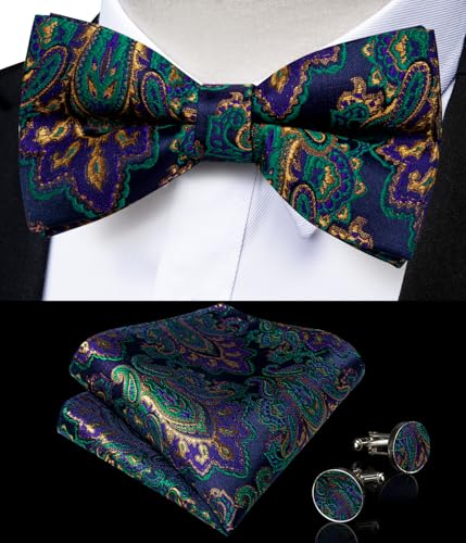 Image of DiBanGu Paisley Bow Tie and Supenders for Men Tuxedo Heavy Duty 6 Clips Suspender Adjustable Y-Shape Mens Trouser Braces