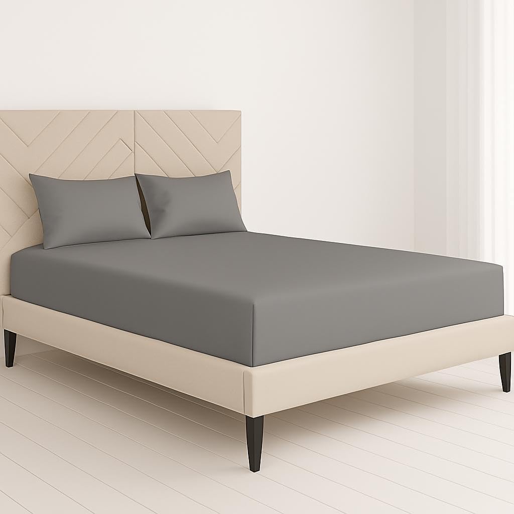 ChComfort Deep King Size Fitted Sheet with 2 Matching Pillowcases- Grey Microfiber, All-Around Elastic 45cm depth, Wrinkle-Free, Fade Resistant - Suitable for All! (Burgundy, Small Double)