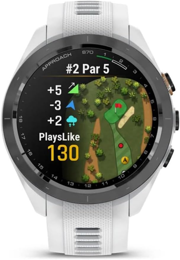 Garmin 010-02746-00 Approach S70 42 mm Premium GPS Golf Watch, White Band | Official USA Partner Model | Bundle with Deco Essentials 2-Pack Screen Protector, 7-in-1 Golf Tool, Iron Head Covers