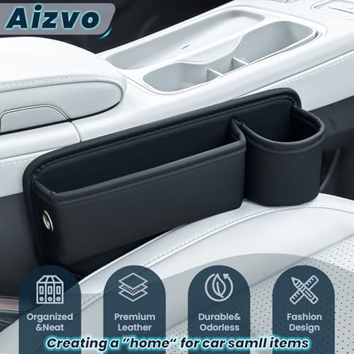 2-Pack Car Seat Gap Filler Organizer with Cup Holder - Premium Leather - Universal Fit - Keeps Cans/Phone/Keys/Wallets Organized(Black) - Image 3