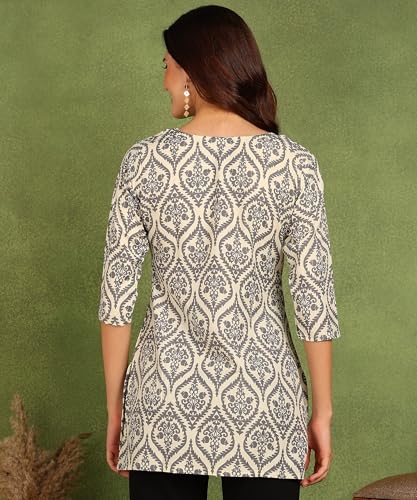 Image of DSK Studio Women's Cotton Short Kurti with Notch Neck Line 3 /4th Sleeves Floral Pattern Short Length and Regular Fit