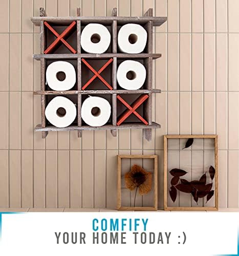 Rustic Tic-Tac-Toe Toilet Paper Holder for Bathroom  Playful Storage Shelves for Toilet Tissue in Distressed White Color  Freestanding or Wall Mount Bath Shelves for Your Farmhouse Décor