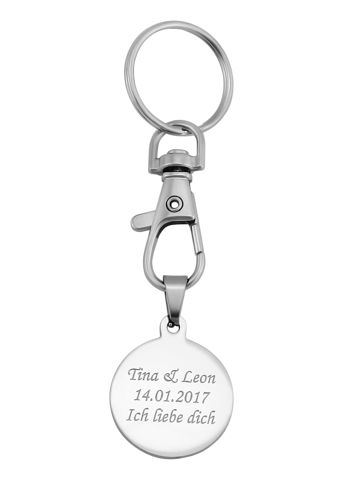 Schlüsselanhänger personalisiert rund | Schlüsselanhänger mit Gravur Edelstahl Silber | Personalisierte Geschenke für Mama Papa | Schlüssel Anhänger Text Name Datum