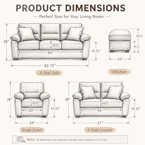 Image of Anderson 6 Seater Fabric Sofa Set (3+2+1) with Storage Ottoman Dark Brown, Premium Velvet Finish Upholstery, Solid Wood Frame, High Density Foam Cushions, Modern Living Room Furniture