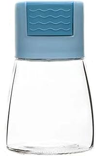 DIVOX Salt and Pepper Shakers Push Type Air-Tight Glass Seasoning Condiment Bottle Each Press 0.5g Intake of Salt Moisture-Proof Sugar Dispenser Clear Spice Shaker with Button (Blue, 1)
