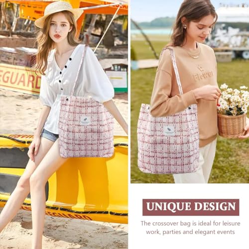 Image of Lyrovo Women Corduroy Shoulder Tote Bag for Work Beach Travel and Shopping Grocery