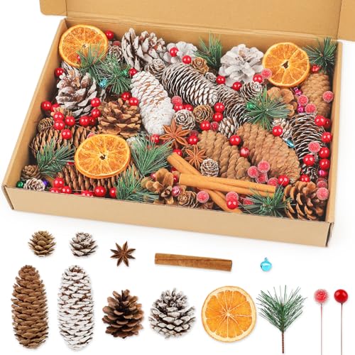 RumonZS Christmas Wreath Making Supplies Kit DIY Xmas Tree Decor 287Pack Berries Garland Making kit Advent Natural Pine Cones for Crafts with Pine Branches Snowflake Pinecones for Bowl and Vase Filler