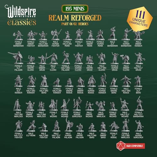 The Realm Set - Grey Version - 195 minis - Heroes, Monsters, NPC for DND Miniatures Bulk I 28mm Dungeon Dragons D&D Miniatures I DND Minis D&D Figures I Pathfinder, Realm Reforged by Wildspire - Image 5