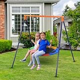 Gartenschaukel für Kinder, Babyschaukel für 2 Personen, mit großem, rundem Sitz, bequem, Rahmen aus robustem Metall, A-Form, Schaukel für den Außenbereich und verstellbares Seil für Garten, Spielplatz