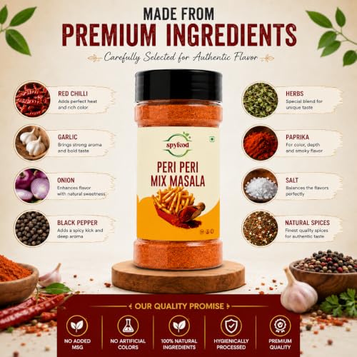 Image of SPYFOOD Peri Peri Masala 70g | Premium Peri Peri Seasoning | Spicy & Tangy Masala for French Fries, Pizza, Pasta, Popcorn, Burgers & Snacks | No Artificial Colors