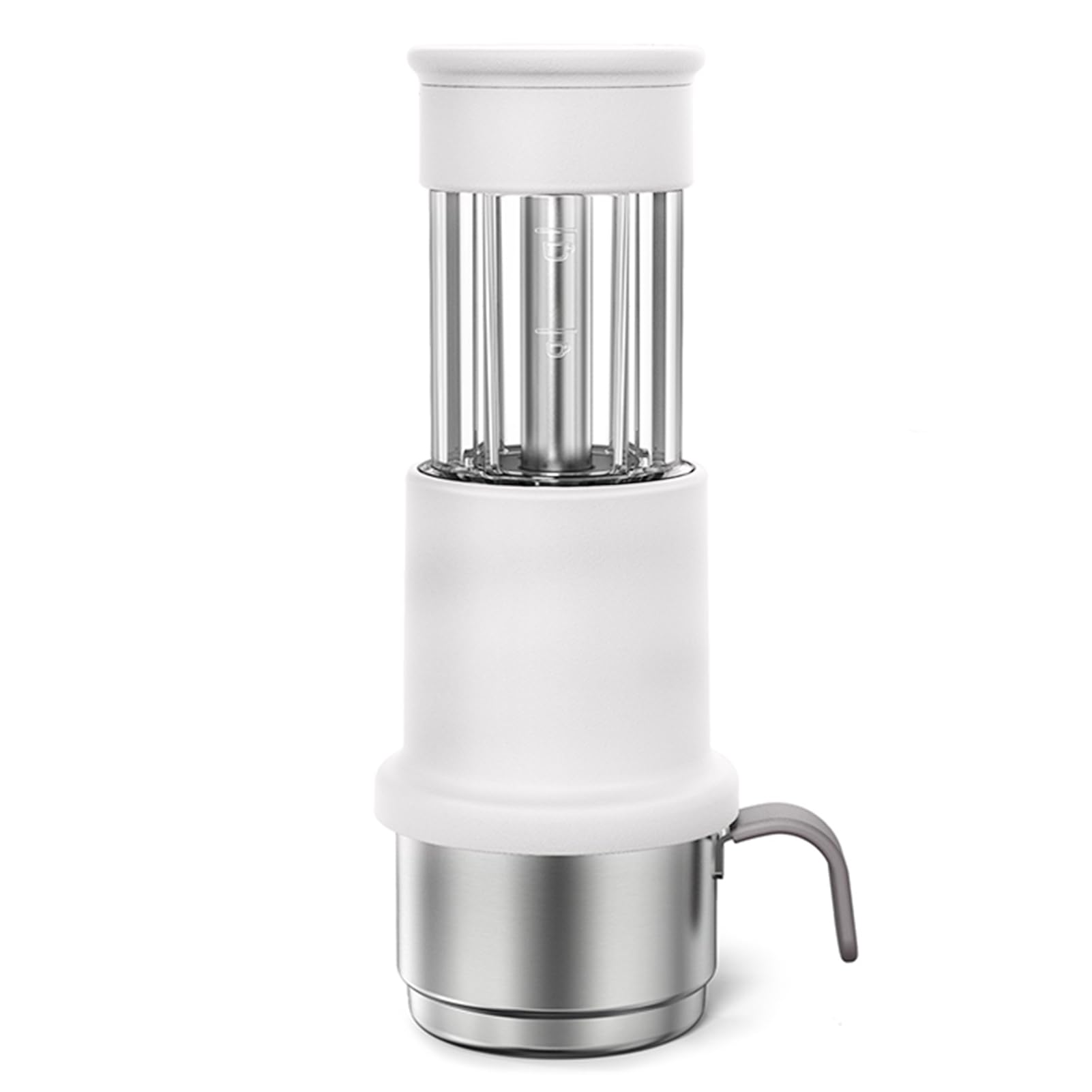 Compacta Prensada a Mano con Tanque de Agua de 80 Ml y Taza 120 Ml, Portátil para Caminatas y Viajes, Prensa Manual para un Auténtico Sabor a (Blanca)