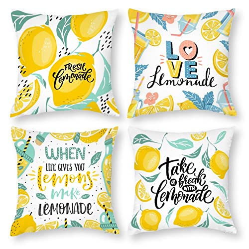 Bbkd Summer Lemon Pillow Covers 20X20 Set Of 4 Spring Summer Lemon Decorative Throw Pillow Covers Cushion Covers For Home Sofa Couch Spring Decor #TOP4