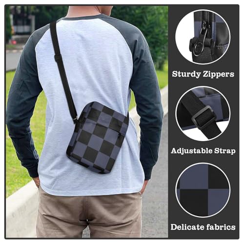 MCHIVER Small Messenger Bag Navy Blue Checkerboard Plaid Crossbody Bag for Men Women Fanny Packs Purse for Phone Passport4