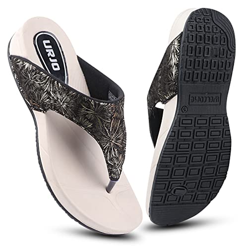 Image of URJO Women's Slippers /FlipFlops Lightweight Super Flexible Arch Support Durable Anti Skid & Stylish Dailywear Slippers /FlipFlops for Women