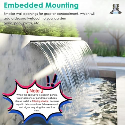 Stainless Steel Waterfall Pool Fountain, Rectangular Spillway Outdoor Water Feature for Patio & Garden, 80CM with Pipe Connector - Ideal for Backyard Swimming Pools