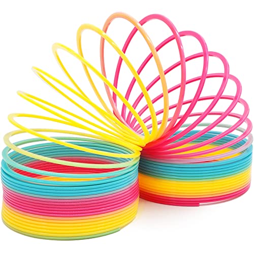 Image of The Dreidel Company Jumbo Rainbow Plastic Coil Spring 12-Pack, Party Favor for Kids, Individually Wrapped, 7 inch Inch (175mm) Spring