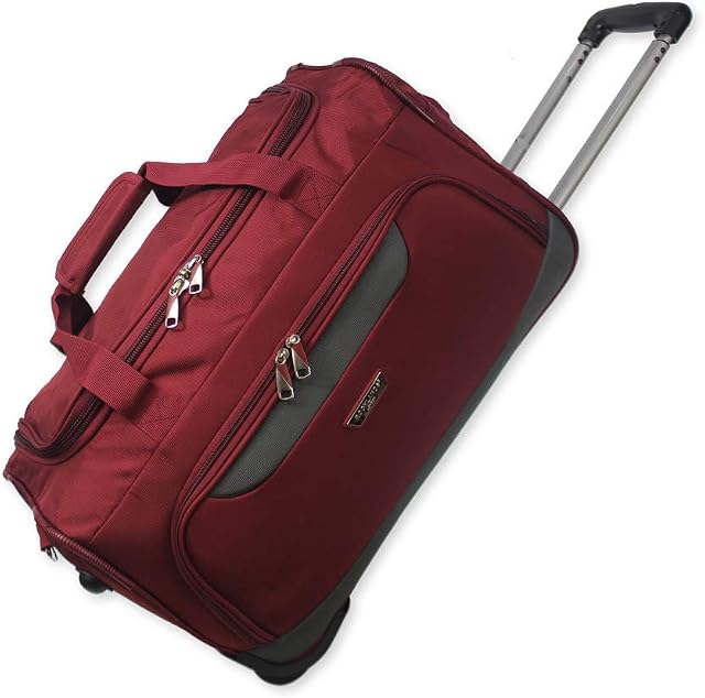 Lightweight Luggage Wheeled Trolley Holdall Suitcase Duffle Bag Rolling Hold Travel Bag AR306 (Small - 20" (H52xW32xD30 cm), Burgundy)