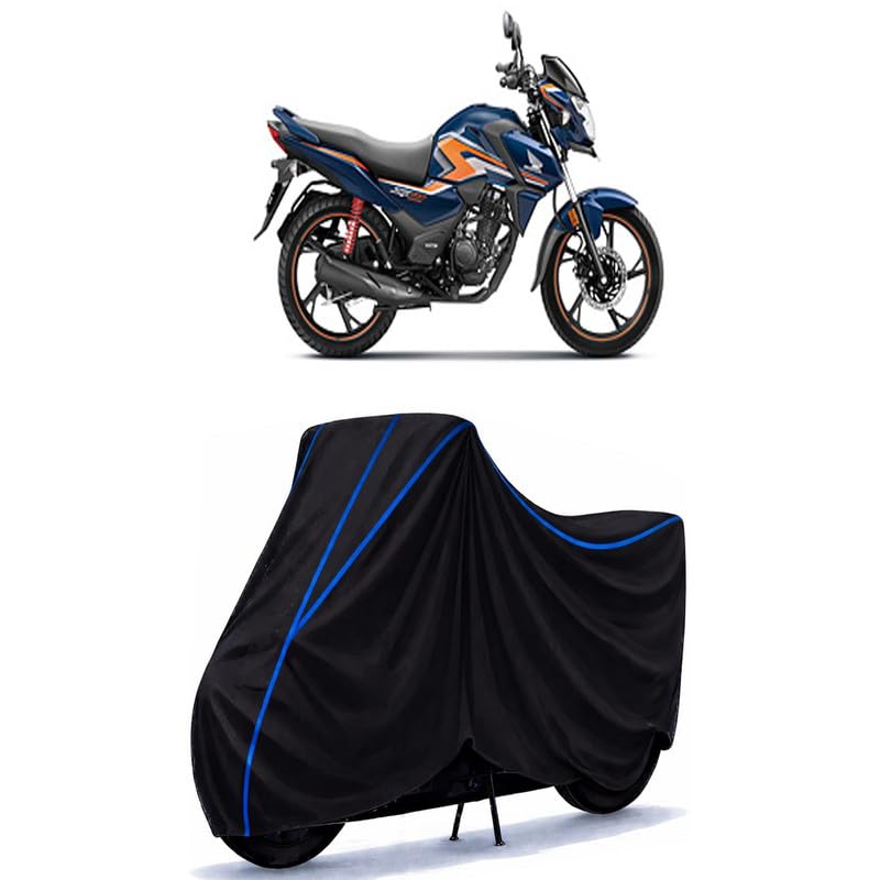 Image of Shine 125 BS6 Bike Cover Water Resistant Universal Motorcycle Rain | Heavy Duty UV Protection, Dust, Scratch Indoor Outdoor All Weather with Black Blue Piping Elastic