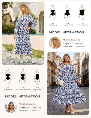 Image of GRACE KARIN Women's Floral Maxi Dress 2026 Fall Long Sleeve V Neck Empire Waist A Line Flowy Dress with Pocket