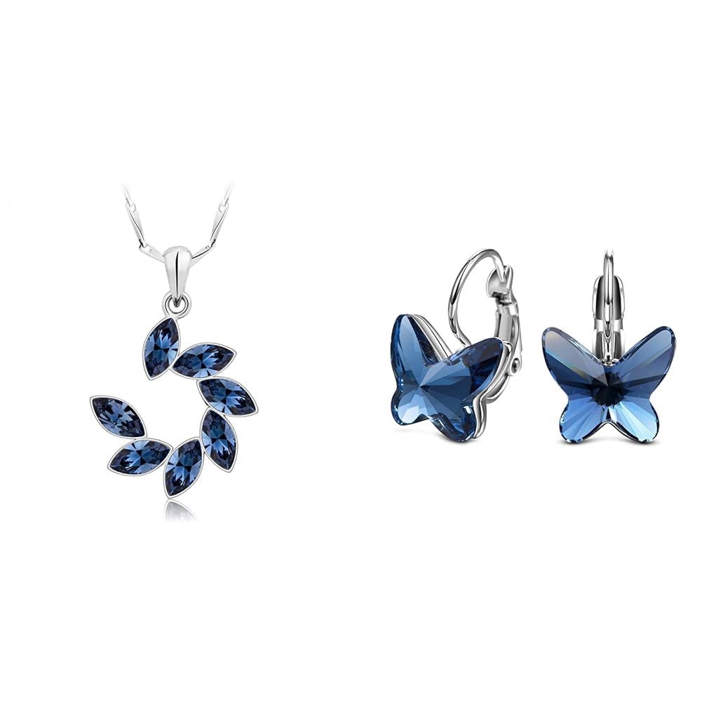 Shining Diva Fashion Latest Stylish Silver Plated Blue Crystal Chain Pendant Necklace Gifts and Girls (14617np) Italian Designer Copper Earrings (Blue)(9794er)