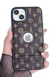 Dropcases Compatible with iPhone 14 Case Designer for Women Girls Luxury Leather Case Logo View with Metal Stand Shockproof Protective Phone Cover for iPhone 14-6.1”(Brown)